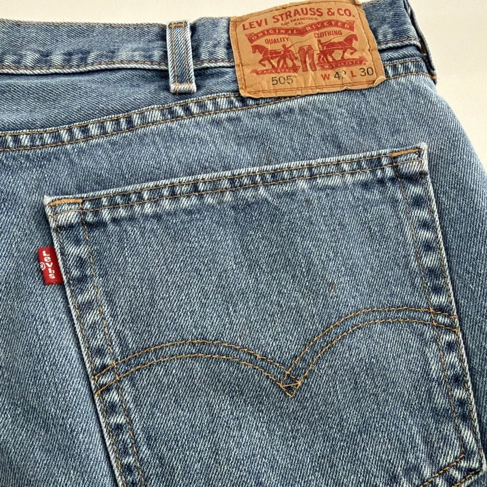 Levis 505 Jeans Pants Regular Fit Straight Leg Medium Stonewash Mens 42x30